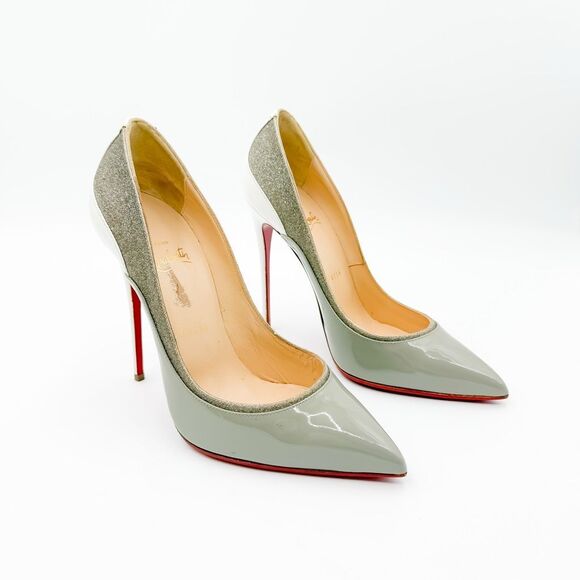 Christian Louboutin Tucsick 120 Pumps EU 38 US 8 Gray Patent Glitter High Heel - Picture 1 of 15